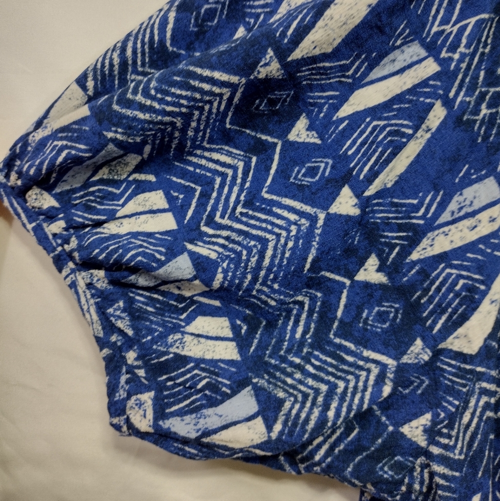 Knox Rose Puff Short Sleeve Tiered Dress Blue Paisley Beach Prairie Size L - Picture 4 of 10